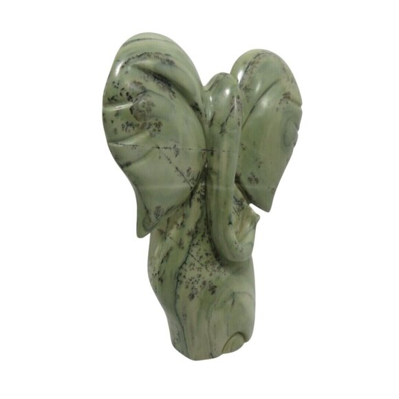 Stone Elephant Hand Carved from Butter Jade Stone in Zimbabwe Africa Signed 9" - Picture 2 of 10